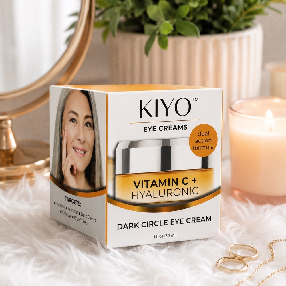 KIYO Vitamin C + Hyaluronic Dark Circle Eye Cream, Dual Action Formula, 1 fl oz